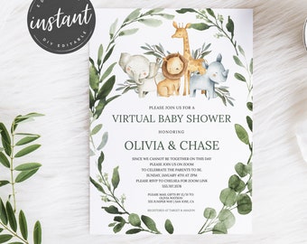 Virtual Baby Shower JUNGLE Baby Shower Invitation, ZOOM baby shower, Safari Baby Shower Invitation, Boy Baby Shower, invitation template, 42