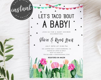 Editable Taco Bout a Baby Shower Invitation Cactus Mexican Fiesta Baby Shower Taco Download Printable Invitation Template 97
