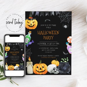 DIGITALE Halloween-Party-Einladung, Halloween E Vite, bearbeitbare Vorlage, elektronische Halloween-Einladung, Kinder-Halloween-Einladung, Digital