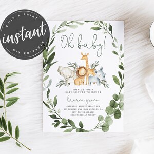 Baby Shower invitation, JUNGLE Baby Shower Invitation, Safari Baby Shower Invitation, Boy Baby Shower, baby shower, Oh Baby, template, AI-42