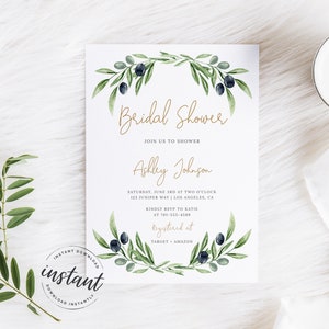 Bridal Shower Invite, Olive Greenery Bridal Shower Invitation, Olive Greenery, Bridal shower, printable, Editable template, BI-52