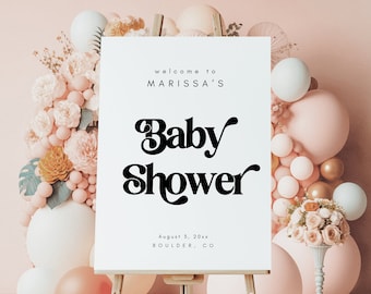 Groovy Minimalist Baby Shower Welcome Template, Editable Baby Shower Welcome Sign, BOHO Baby Shower Welcome, Canva Template, 707