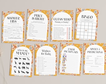 Retro Floral Baby Shower Games, Groovy Vibe Baby Shower Game Bundle, Game Suite, Retro Boho Floral Printable, Instant Download, 189