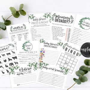 Greenery Baby Shower Games Bundle, Greenery Baby Shower Games, Instant Download Baby Shower Game, Printable, Shower games, instant, AG-15