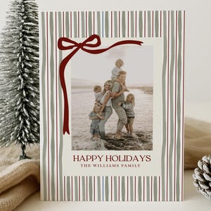Red & Sage Stripe Holiday Card Template What a Year Christmas Card Modern Family Photo Card Back Options Editable Canva Template Printable