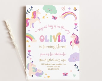 Editable Unicorn Birthday Invitation Magical Pastel Rainbow Unicorn Birthday Party Whimsical Fairytale Unicorn Party Instant Download