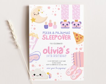 Editable Slumber Party Birthday Invitation Sleepover Birthday Invite Pink Girl Spa Tween Teen Digital Download Printable Canva Template