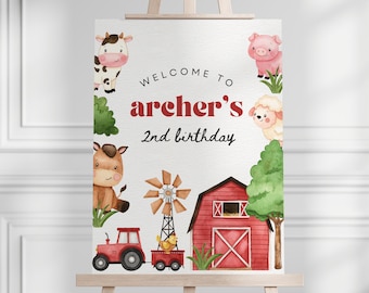 Farm Birthday Welcome Sign Template Boy Birthday Barn Animals Birthday Barnyard Ranch Editable Digital Template INSTANT DOWNLOAD