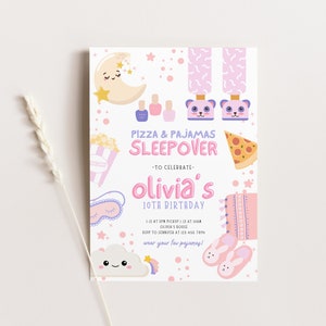 Editable Slumber Party Birthday Invitation Sleepover Birthday Invite Pink Girl Spa Tween Teen Digital Download Printable Canva Template