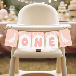 One Silly Goose High Chair Banner Template, Girl 1st Birthday High Chain Bunting, Pink Silly Goose Birthday, Editable Silly Goose Decor