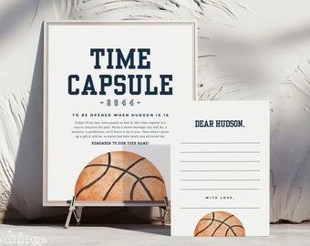 Basketball Birthday Time Capsule, BasketballParty Decorations, Editable Template, INSTANT DOWNLOAD