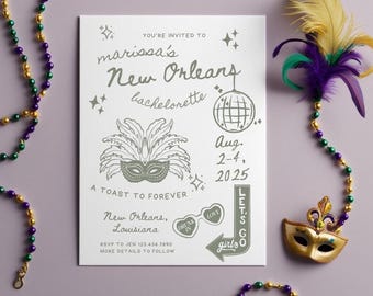Mardi Gras Bachelorette Party, New Orleans Girls Weekend Invite, NOLA Bachelorette Party Weekend Bachelorette Weekend Itinerary Template