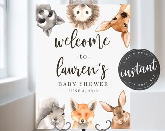 Woodland Baby Shower Welcome Sign, Welcome sign, baby shower sign, Woodland Baby Shower, Welcome Sign Template, Printable sign, AS-47