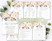 Virtual Baby Shower Invitation Set, EDITABLE, Woodland Animals Virtual Baby Shower Games, zoom baby shower Instant download 70 81
