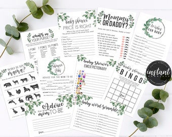 Greenery Baby Shower Games Bundle, Greenery Baby Shower Games, Instant Download Baby Shower Game, Printable, Shower games, instant, AG-15