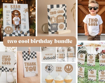 Two Cool Boy Birthday Invitation Boy 2nd Birthday Smile Face Retro Birthday Editable Digital Template INSTANT DOWNLOAD 58