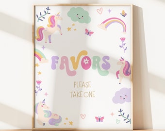 Rainbow Unicorn Favor Sign Unicorn Birthday Favors Sign Birthday Party Decor Instant Download