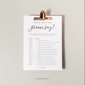 What Did the Groom Say, Minimalist Bridal Shower Game, Printable Bridal Game, Editable Template, Instant Download, Eucalyptus 707-BR1