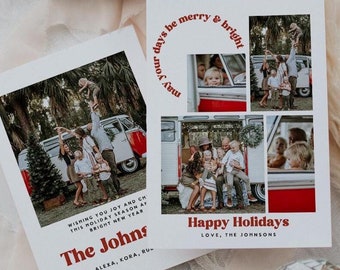 Modern Holiday Card Template, Photo Christmas Card, Boho Holiday Card, Minimalist Christmas Card, Merry & Bright Editable Template