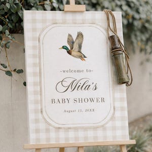Mallard Baby Shower Welcome Sign Mallard Duck Baby Shower Welcome, Gingham Duck Hunting invite, Duck Baby Shower Boy Hunting Duck 283