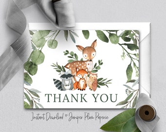 Woodland  thank you card, Baby Shower thank you card, thank you cards, thank you, Woodland Animals thank you, baby shower thank you, 70