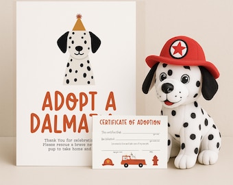 Adopt a Dalmatian Sign, Firetruck Birthday, Adoption Certificate, Fireman - Fire Engine Party Activity Favor 274