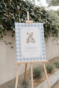 Teddy Bear Baby Shower Welcome Sign, We Can Bearly Wait, Blue Grandmillennial Boy Baby Shower Decor, Instant Download Vintage Teddy 255