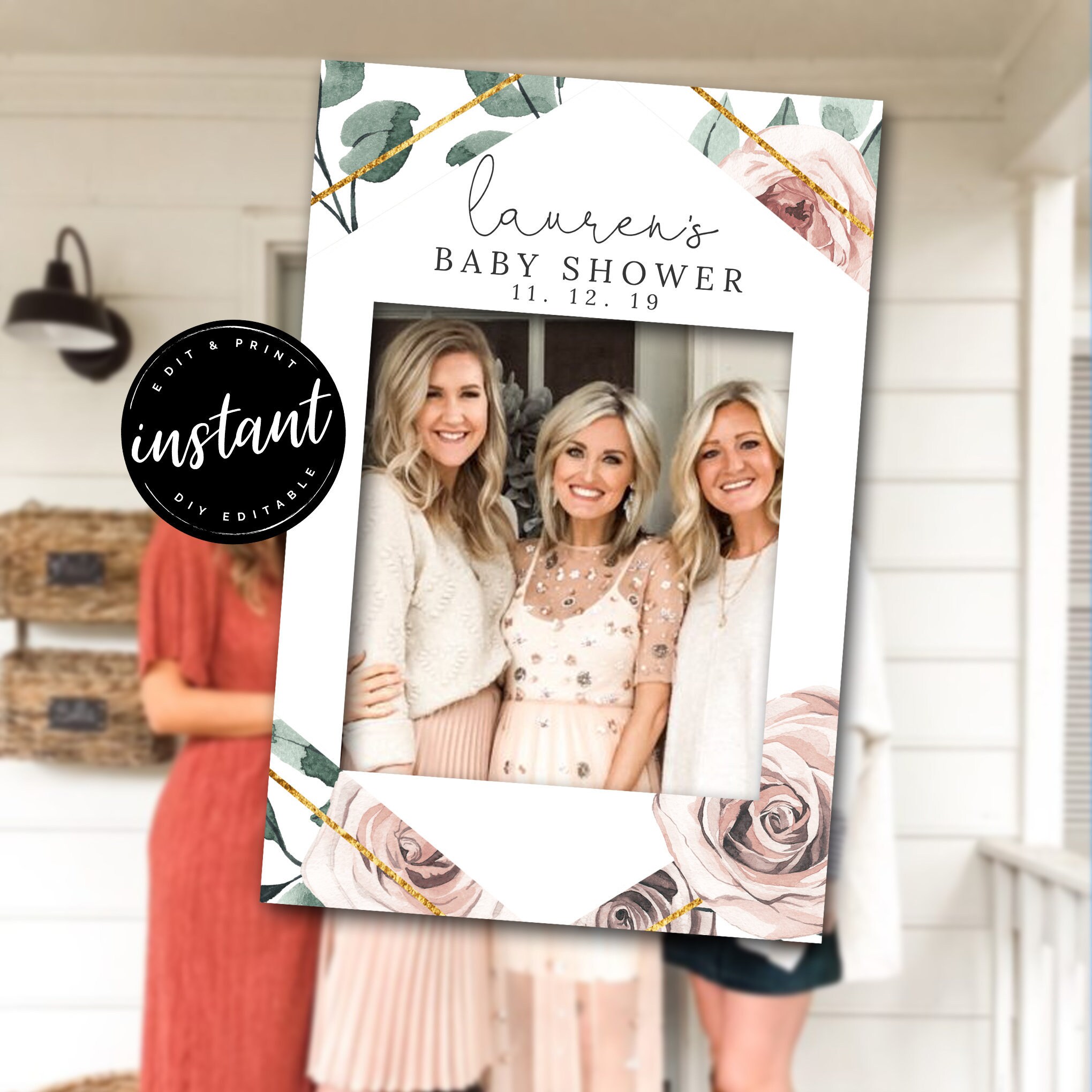 Floral BOHO Baby Shower Photo Booth Frame Baby Shower Photo Etsy