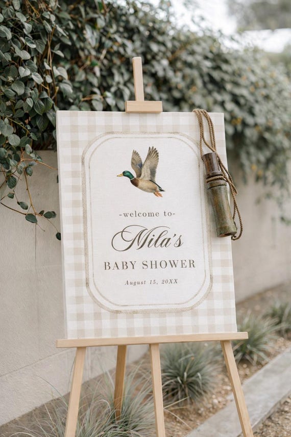 Mallard Baby Shower Welcome Sign Mallard Duck Baby Shower Welcome, Gingham Duck Hunting invite, Duck Baby Shower Boy Hunting Duck 283
