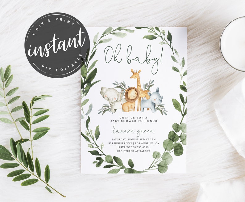Baby Shower Invitation JUNGLE Baby Shower Invitation Safari Etsy
