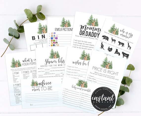 Winter Woodland Baby Shower Games Bundle Winter Baby Shower