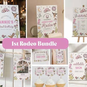 Editable My First Rodeo Party Bundle Cowgirl Birthday Invite Wild West Cowgirl 1st Rodeo Southwestern Ranch Template Instant Download