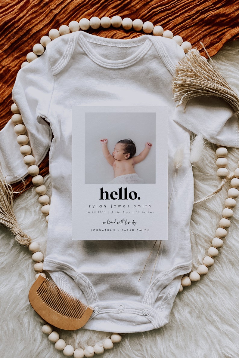 Birth Announcement Template Photo Birth Announcement Card Newborn Birth Announcement Modern Minimalist Instant Download 707 image 3