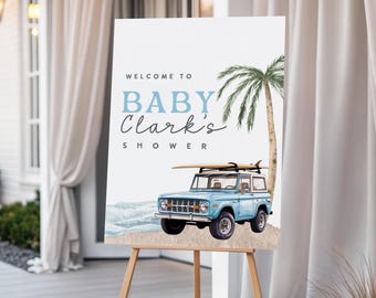 Baby on Board Welcome Sign, Beach Baby Shower Welcome, Beach Baby Shower Welcome template, Surf Baby Shower Editable Canva Template
