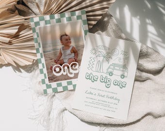 The Big One Birthday Invitation Template, Surf, Wave, Beach Birthday Invite, Summer, Surfboard Birthday Invite, 1st Birthday 286