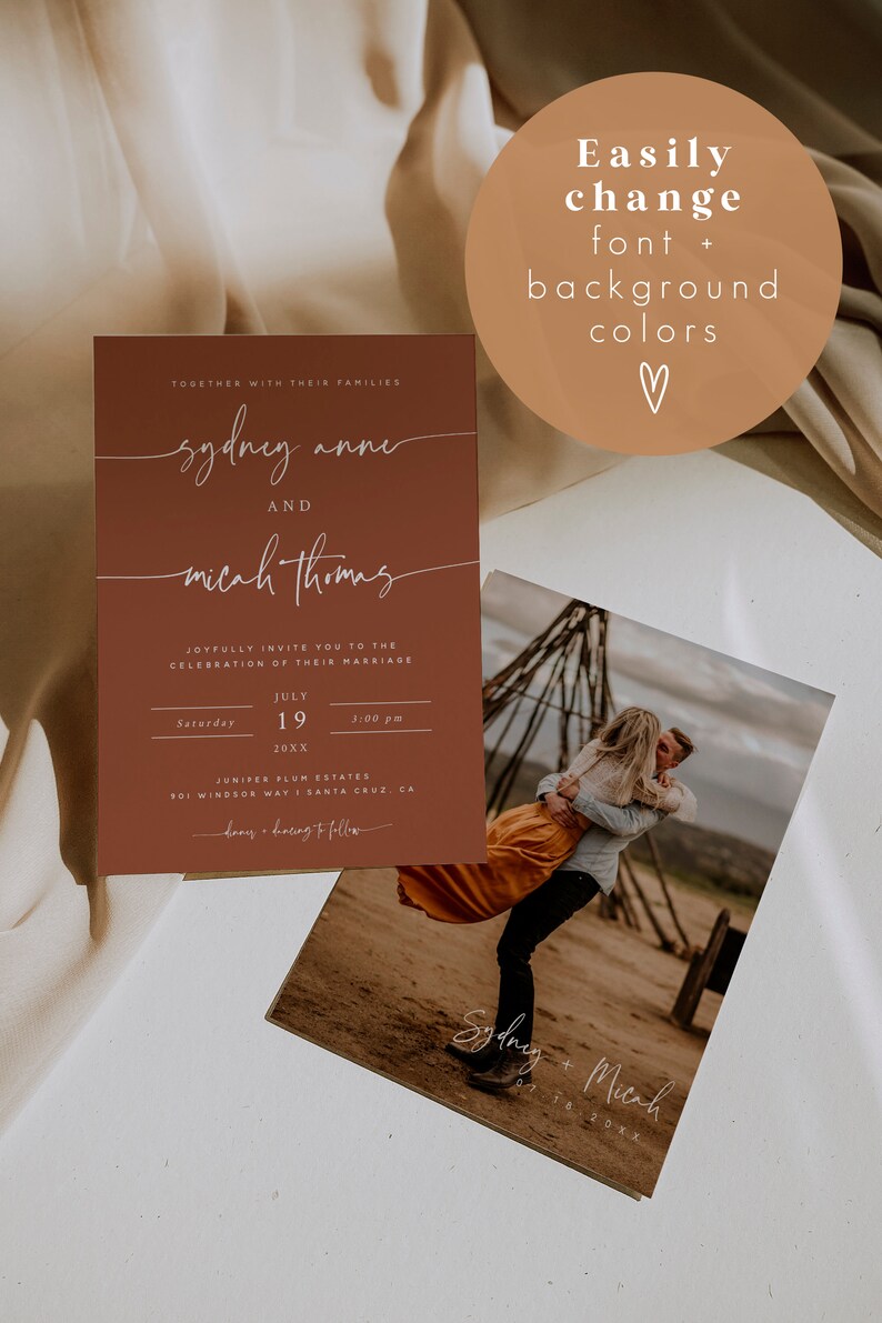 Modern Wedding Invitation Template, Editable Minimalist Wedding Invite, Modern Wedding Invite, Photo Wedding Invite, 707 image 3