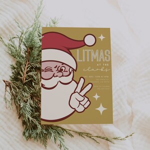 Retro Santa Christmas Party Invite, Let&#39;s Get Lit, Litmas Holiday Party Invite, Christmas Party Printable Secret Santa Retro Download Merry