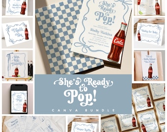 Boy Ready to Pop Baby Shower Bundle, Soda Baby Shower Menu, 2025 Baby Shower Trend Invite, Canva Digital Template Bundle Blue 275