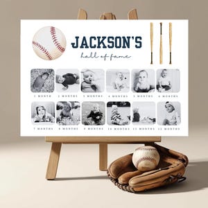 Baseball Birthday Monthly Photo Board Template Modern Baseball Boy Birthday Party Any Age Digital Editable Canva Template Boho
