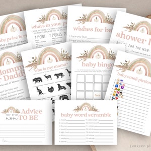 Rainbow Pumpkin Baby Shower Games Bundle Boho Rainbow Baby Shower Games Instant Download Baby Shower Game Printable, Shower games 80P