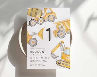 Construction 1st Birthday Invitation, Construction Birthday Invite, Dump Truck Party Canva Boy First Birthday Editable Template 258