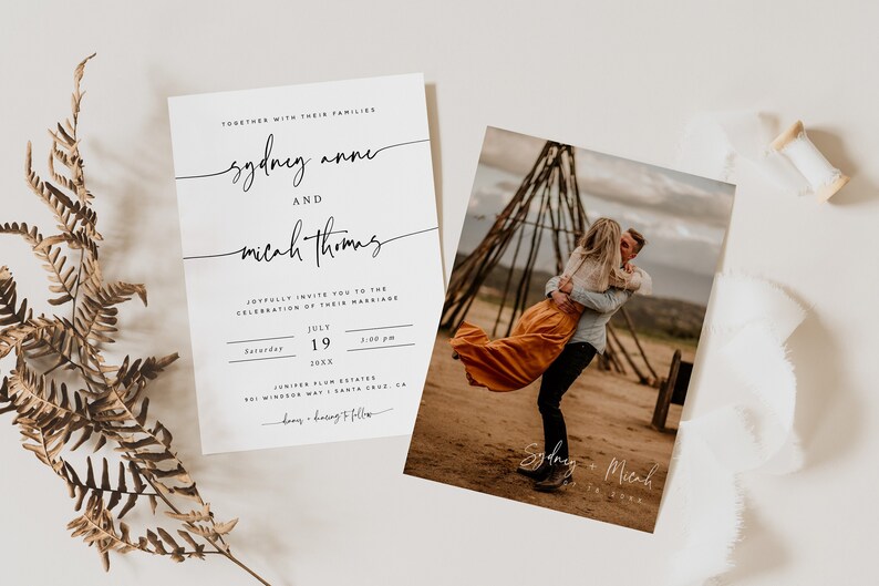 Modern Wedding Invitation Template, Editable Minimalist Wedding Invite, Modern Wedding Invite, Photo Wedding Invite, 707 image 1