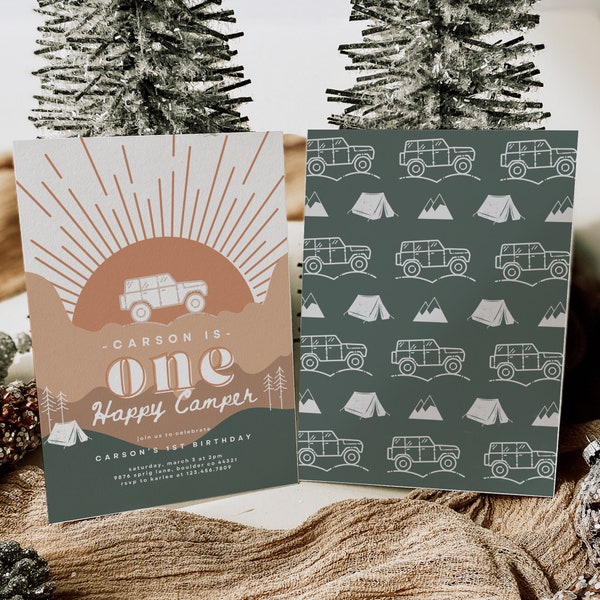 One Happy Camper Birthday Editable Template One Happy Camper Boy First Birthday Invite Camping Birthday Editable Digital INSTANT DOWNLOAD