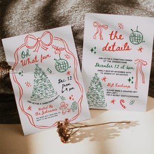 Oh quelle amusante invitation à une fête de Noël, faire-part de Noël imprimable modifiable, faire-part de Noël lunatique dessiné à la main, fête des fêtes