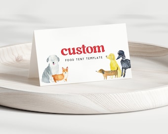 Puppy Birthday Food Tent Card Editable Template Food Label Dog Theme Let's Pawty Birthday Template, Instant Download, 136