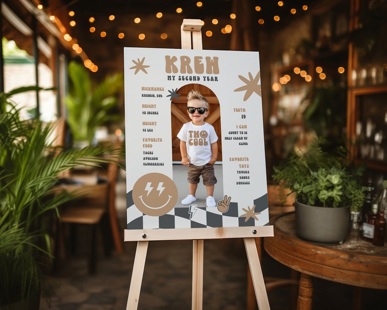 Two Cool Boy Birthday Invitation Boy 2nd Birthday Smile Face Retro Birthday Editable Digital Template INSTANT DOWNLOAD 58 image 10