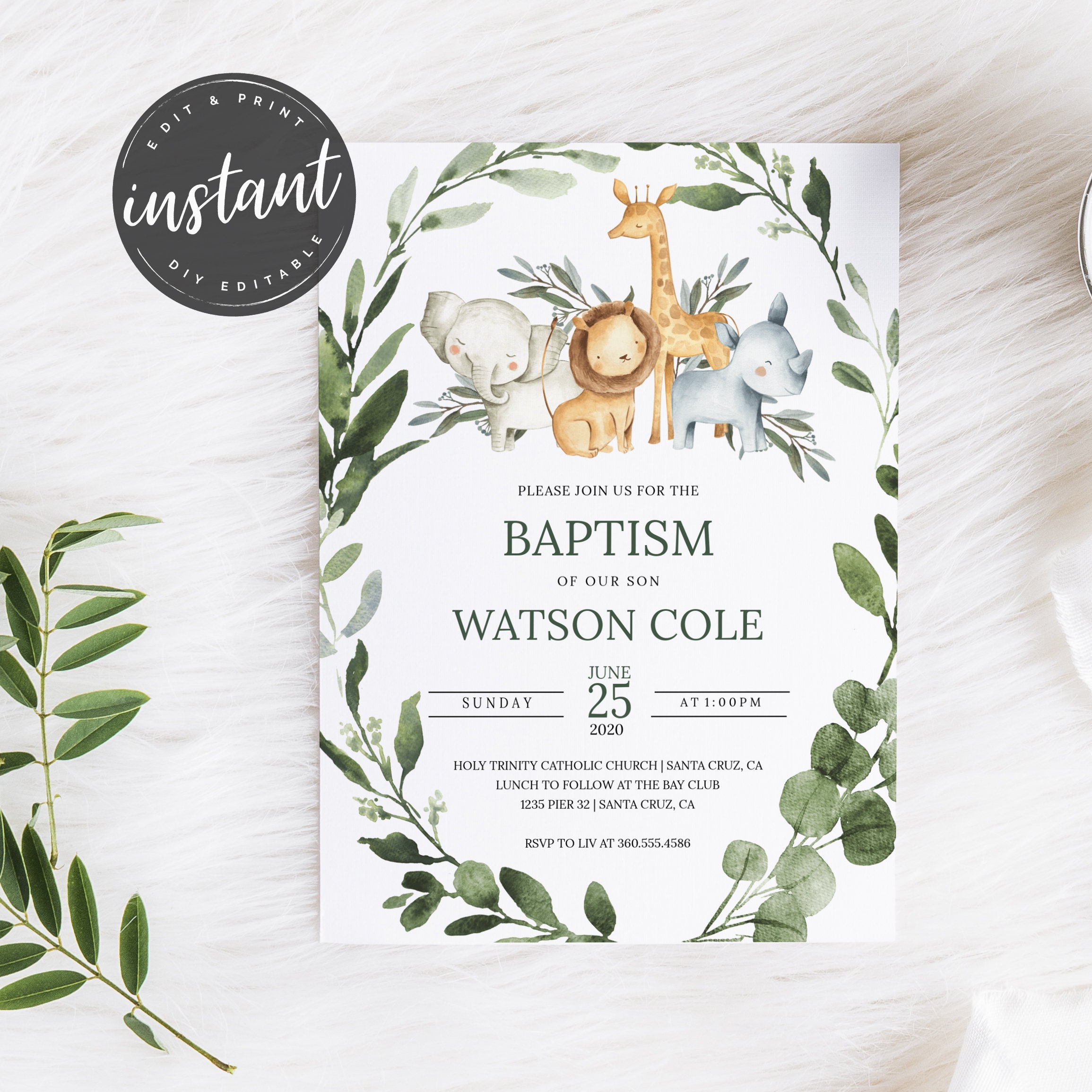 Baptism Invitation Jungle Animal Baptism Invitation Safari Etsy