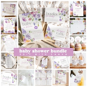 Baby in Bloom Baby Shower Invitation Bundle Printable, Wildflower Baby Shower Invitation and Editable Games, Floral Baby Shower Decorations
