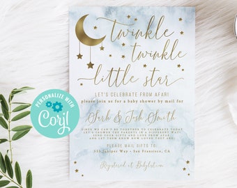 Shower By Mail Twinkle Twinkle Little Star Baby Shower Invitation Gold Star Boy Baby Shower Editable Instant Download template 124