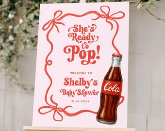 Ready to Pop Baby Shower Welcome Sign, Soda Baby Shower Welcome, 2025 Baby Shower Trend, Canva Digital Template Sign 275